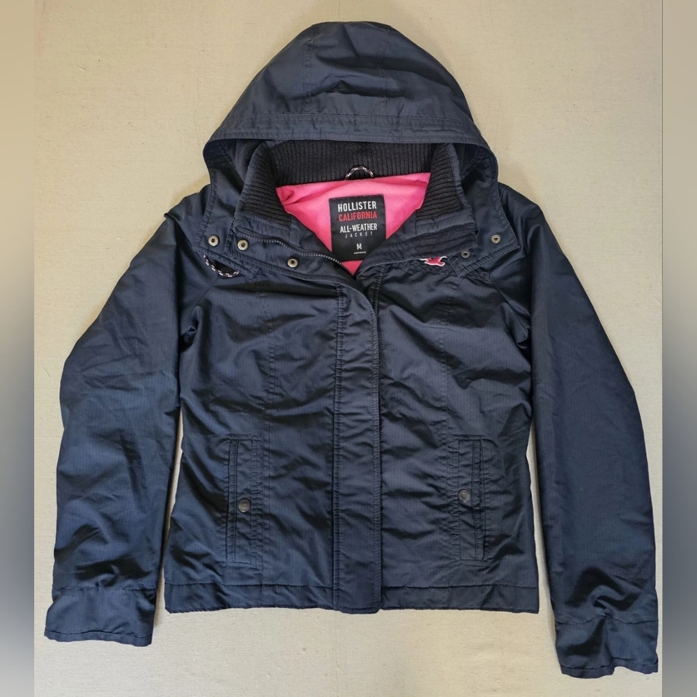 HOLLISTER ALL WEATHER WOMENS JACKET BLUE PINK FLEECE Size S